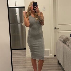 Aritzia Sleeveless Ribbed Midi Dress in Heather Gray